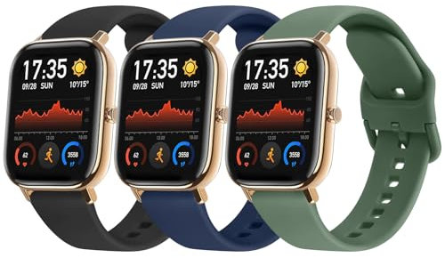 Mugust 3 Pezzi Cinturino per Amazfit GTS 2 Mini/Amazfit GTS 2/Amazfit GTS, 20mm Cinturino in Silicone per Amazfit Bip/Bip U/Bip Lite/Bip S/Bip 3/GTS 2e/GTS 3/GTS 4/GTS 4 Mini/GTR 42mm (EPack)
