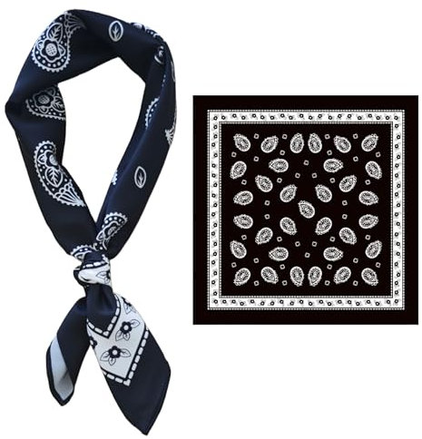 GIMIRO Männer simulierte Seidenschal 53x53cm Bandana Halstuch Polyester-Satin Schwarz-Weiß Paisley-Muster (Black White PSL)