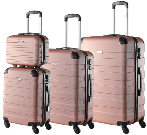 MONZANA® Kofferset Essential Hartschalen Koffer M-L-XL Gel-Griffe 4 Rollen Kantenschutz Beautycase Schloss Trolley Rollkoffer Reisekoffer 3er Set Rose