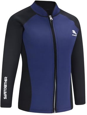Sinleey Neoprenanzug Top Damen 2 mm Surfanzug Oberteil Jacke Langarm Frontreißverschluss Schwimmen Surfen Tauchjacke Blau Schwarz 3XL