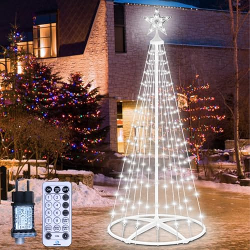 Weihnachtsbaum Metall Kegelform mit 154 LED Lichterbaum, 12 Modi Led Weihnachtsbaum Aussen, 3 Timer Modi Tannenbaum Lichterkette, Dimmbar Weihnachtsbaumbeleuchtung für Innen Außen Deko (Kaltweiß)