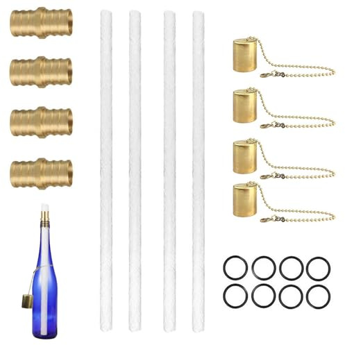 20 Sets Wine Bottles Torch Kit - Homemade Lamp, Bottle Lamps Kits | Glass Bottle Wick Holder with Washing Machine, Accent Garden Lights Fibreglass Replacement Torch Wick and Copper Cover for