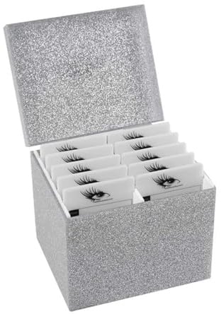 10 Layers Acrylic Eyelash Storage Box,Eyelash Holder Extension Tool,Makeup Organizer False Eyelashes Glue Pallet Holder, Grafting Eye lashes Close-Packed Display with 10 Pallets (Silver)
