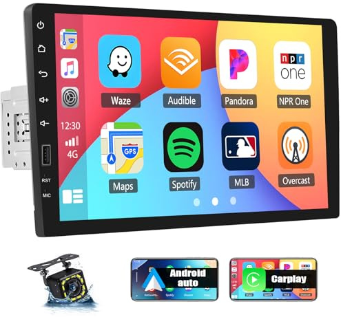 CAMECHO Autoradio 1 Din, 9 Zoll Wireless Carplay Android Auto YouTube Bluetooth Radio mit Rückfahrkamera Mirror Link FM/AM/RDS SWC 2USB Lenkradsteuerung HD Touchscreen