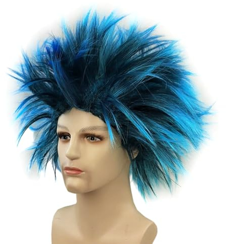 Blausky Lustige Perücke Unisex,Synthetic Wig aus Kunsthaar,Kurze voluminöse Karneval Perücke Damen Herren,Männer Perücke für Fasching,Halloween,Cosplay,70er 80er Jahre Retro Style,Himmelblau