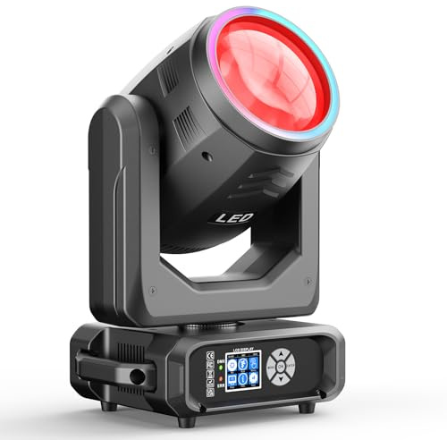 200W LED Beam Moving Head Licht, Elektronischer Zoom 18 Prismen 11+1 Farben und 14+1 Muster RGB LED Zerstäubungseffekt d-mx512 (16CH) für Bühne Hochzeit DJ Weihnachten Party
