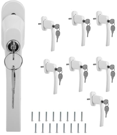 Vkechh Lot de 8 poignées de fenêtre verrouillables en blanc - Avec serrure pour sécurité enfant - Pour fenêtres et portes de balcon - Longueur de la tige : 35 mm