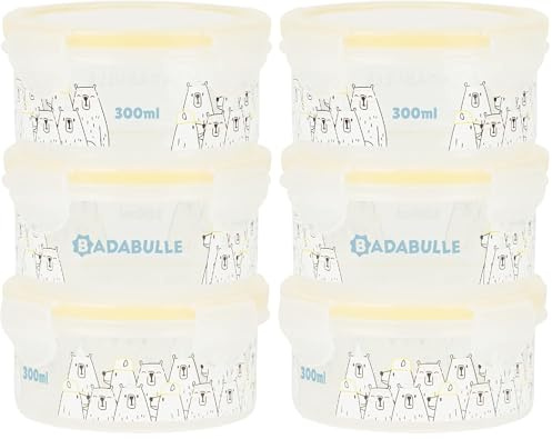 Badabulle Boîtes de Conservation Bébé Maxibox, Lot de 6x300ml, Grande Contenance, 100% Hermétiques avec Joint en Silicone, Passent au Micro-Ondes & au Lave-Vaisselle, Ours