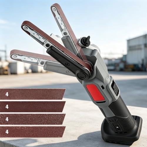 Levigatrice a nastro a batteria compatibile con Ma-kita 18V, lima a nastro senza spazzole con bracci di levigatura da 10 mm 16 nastri abrasivi 6 livelli di velocità e nastro abrasivo orientabile a 35°