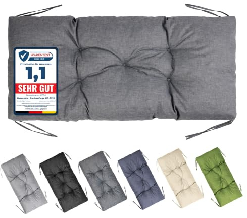 Garronda Bankauflage Outdoor Gartenbank Auflage 100x50 Graphit GD-0219 | Dicke: ca. 10 cm, Wasserabweisend, UV-beständig, mit Bändern, als Sitzpolster für Sitzbank, Hollywoodschaukel und Gartenmöbel