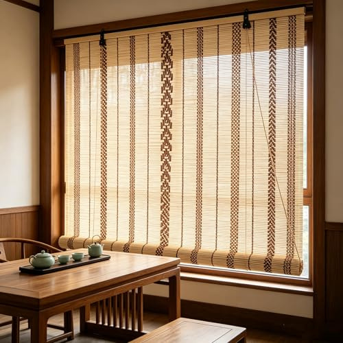Store en Bambou 50% Filtre la Lumière,Pare-Soleil Enroulable sans Perçage | 65x180cm Rideau Bambou avec Cordon Latéral Rideau Thermique Isolant Protection de la Vie privée pour Salon Chambre Bureau