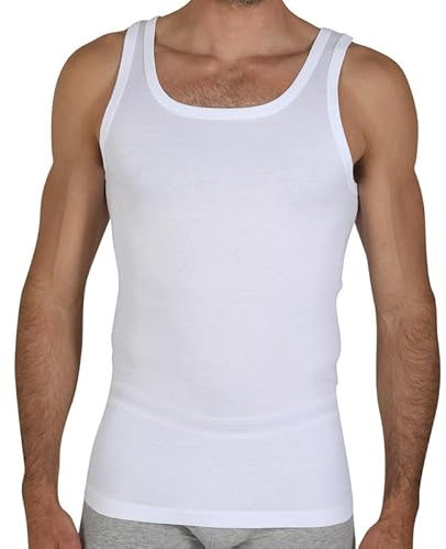 Canotta Uomo in Puro Cotone Filo di Scozia, Canottiera Intima con Spalla Media in Tessuto Elastico Senza Cuciture Seamless, Made in Italy (IT, Testo, M, Regular, Regular, 1, Bianco)