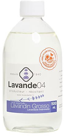 Huile Essentielle Lavandin Grosso 500 mL - Direct producteur - Provence - 100% pure et naturelle, Gros Format Economique - Idéal pour la fabrication de savon, bougie, lessive, apaisant relaxant