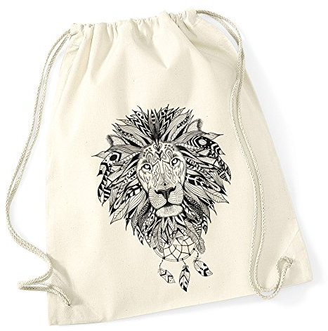 Autiga Turnbeutel Löwe Mandala Aztekenmuster Boho Lion Aztec Bohemian Hipster Beutel Tasche Natur