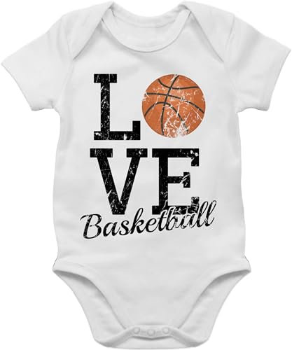 Baby Body Junge Mädchen - Sport & Bewegung - Love Basketball - 6/12 Monate - Weiß - basketball-babykleidung outfit 25. geburtstag korbball babysachen kleidung mit i babybody newborn jungs