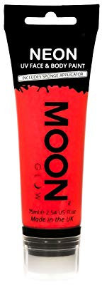 Moon Glow Pintura facial y corporal UV neón de gran tamaño con aplicador de esponja Rojo intenso 75ml