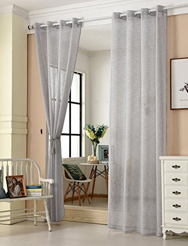 WOLTU 2er Set Gardinen transparent mit Ösen Leinenoptik Vorhang Ösenschal Halbtransparent Stores Voile Fensterschal Deko Leinenvorhang für Wohnzimmer Kinderzimmer Schlafzimmer, 140x225 cm Hellgrau