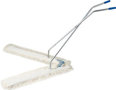 Balai ciseaux 2 x 100 cm complet avec franges et manche, forme en V, poils rigides en Polypropylne (PP), ideal pour les sols durs