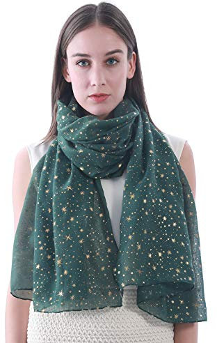 Lina & Lily Écharpe Châle Foulard Femme Imprimé Étoiles (Vert + Or)
