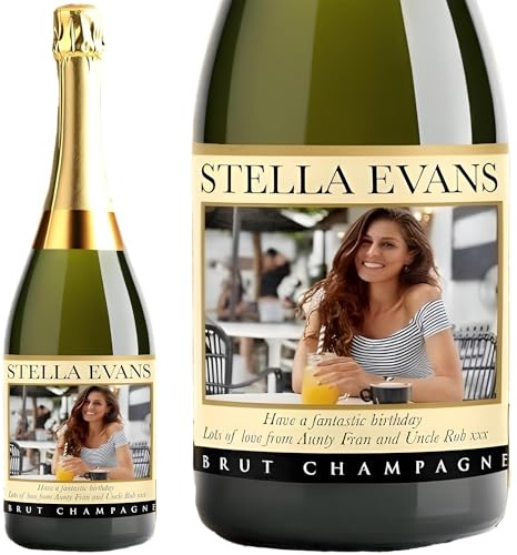 Personalised Champagne with Photo 75cl with FREE Gold Gift Box. Any Name, Photo & Message for Any Occasion.