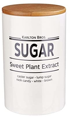 BUTLERS Vorratsdose Sugar 1100ml- KARLTON BROS.- Zuckerbehälter aus Porzellan mit Holzdecke, Küchenzubehör im Landhausstil, Vintage Deko für Küchenorganisation und Aufbewahrung von Zucker