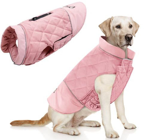 Idepet Winddichter Hundemantel Winter Warme Jacke,Anti-Schneeanzug Hundebekleidung für kleine mittelgroße Hunde mit Geschirrloch Blau Rosa Grau (Rosa, 3XL)