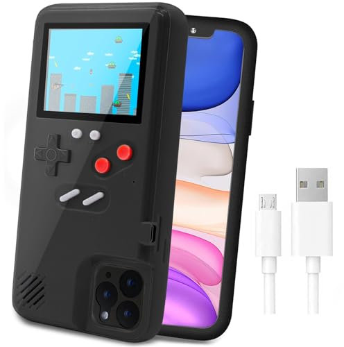 LucBuy Game Console Case for iPhone 11 Pro, Retro Protective Cover Self-powered Case with 36 Small Game, Full Color Display, Shockproof Video Game Case Compatible with iPhone 11 Pro - Black