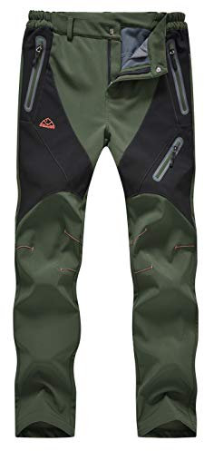donhobo Damen Gefüttert Winterhose Wasserdicht Winddicht Atmungsaktiv Warm Verdickte Softshellhose Frühling Herbst Wanderhose Outdoorhose Grün M