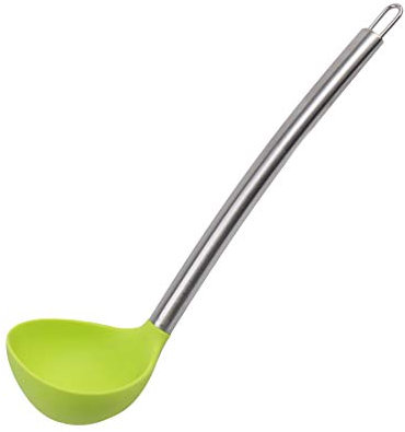 sourcing map Silicone Soup Ladle Spoon 12.4 Inch Length Heat Resistant to 450°F One Piece Stainless Steel Handle Design Restaurant Kitchen Cooking Utensil for Serving Soup Green