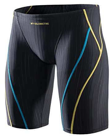 MY KILOMETRE Jammer Swimsuit Mens Solid Swim Jammers Endurance Long Racing Training Swimsuit Black-L