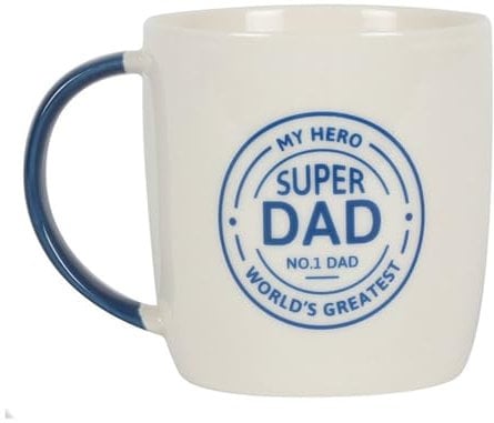 Exquisite Blue & White Super Dad Ceramic Mug - 9x12 Centimetres - Unique & Lovely Design - Ideal Home Decor Piece for Proud Fathers