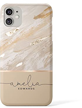 Tirita Personalised Phone Case for iPhone 11 Pro Max – Hard Case or Cover With Custom Name or Initials – Cute Personalised Gift for Women or Girls [15. Marble Gold Beige]