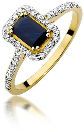 Damen Ring 585 14k Gold Gelbgold echt Saphir Edelstein Diamanten Brillanten
