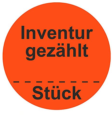 Inventuretiketten, Inventuraufkleber Inventur gezählt Stück - Durchmesser 50 mm - 1000 Stück (Leuchtrot)