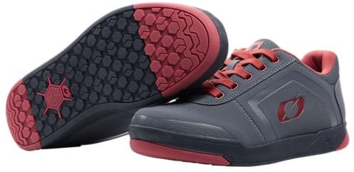 O'NEAL Pinned Flat Pedal Mountainbike Schuhe I MTB Downhill Freeride | Hoher Grip, perfekte Passform I MTB Schuhe Herren & Damen mit verstärkter Zehenkappe | Grau Rot | 43