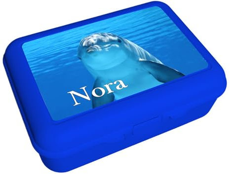 CreaDesign, Kinder Brotdose, Lunchbox, Vesperbox blau mit Fächern Einsatz, ideal für Kita, Kindergarten und Schule, Delfin, 13,9 x 19 x 7 cm, Volumen 1 Liter