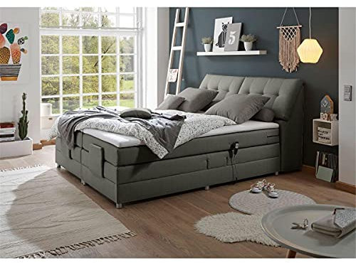 Lomadox ® Boxspringbett 180 x 200 cm Hotelbett Doppelbett, Silbergrau, elektr. verstellbar, Kopfteil aufklappbar, 7-Zonen TFK-Matratze H2, Visco-Topper