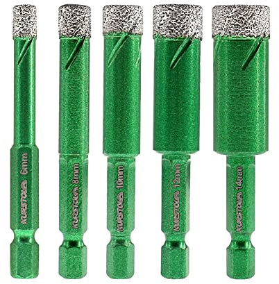 KURSTOL Forets Diamant pour Carrelage - 5 Pièces 6/8/10/12/14mm Scie Cloche avec Tige Hexagonale à Changement Rapide pour Carrelage Céramique Porcelaine Marbre Granit