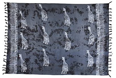 SAIVONA Pareo Sarong Strandtuch Damen - Wickelrock Strand - Handtuch Blickdicht als Wickeltuch oder Handtuchkleid und Wickelkleid Damen - Handarbeit aus Fair Trade Herstellung Batik Grau Giraffe