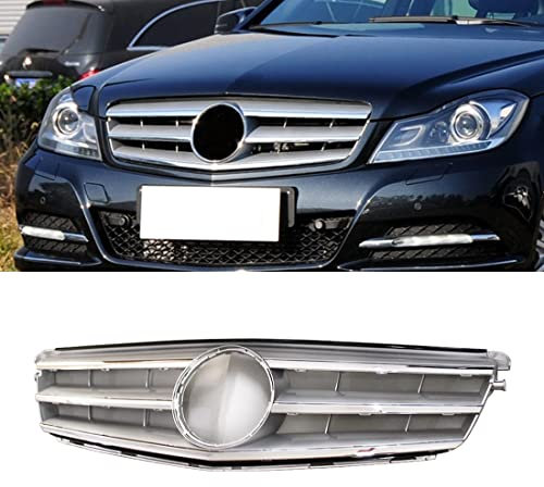 HZTWFC rejilla de parachoques delantero de Color plateado parrilla deportiva de carreras para Mercedes Benz C W204 2008 2009 2010 2011 2012 2013 2014