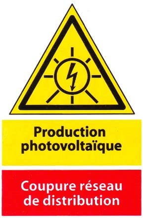 Générique Etiquette adhésive - Production photovoltaïque - Coupure réseau de distribution - Dim. 55 x 40 mm - Rouge Jaune