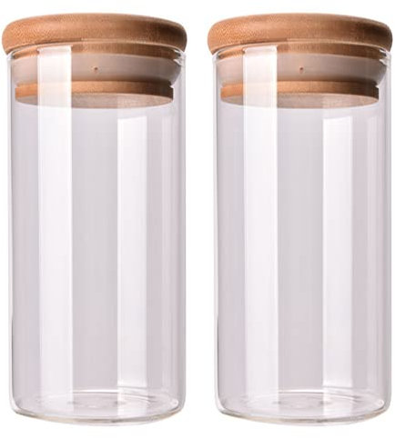 VASANA Lot de 2 boîtes de conservation en verre transparent avec couvercle hermétique pour grains de café, feuilles de thé, thé, cuisine, nourriture, 350 ml
