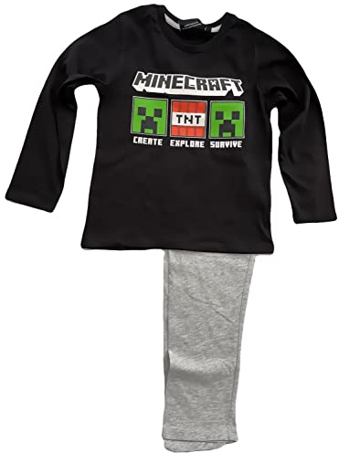 Minecraft Kinder Pyjama Langer Schlafanzug für Jungen + Mädchen 10 Jahre Größen 140 cm Schwarz - Grau