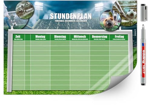 younikat Stundenplan abwischbar selbstklebend I Fußball I inkl. Stift I wiederbeschreibbar I Schulanfang I dv1145