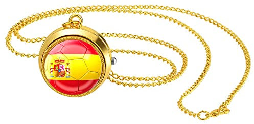 JewelryWe Taschenuhr Herren Weltmeisterschaft WM Spanien Spanische Flagge Kettenuhr Analog Quarz Uhr mit Halskette Kette Pocket Watch Geschenk für Männer Frau