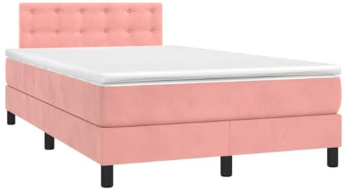 vidaXL Boxspringbett mit Matratze LED Bett Bettgestell Doppelbett Polsterbett Hotelbett Bettrahmen Lattenrost Schlafzimmerbett Rosa 120x200cm Samt