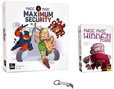 Set mit 2 Erweiterungen Magic Maze, französische Version Maximum Security + Hidden Roles + 1 Blumie Flaschenöffner (Hidden Roles + Security)