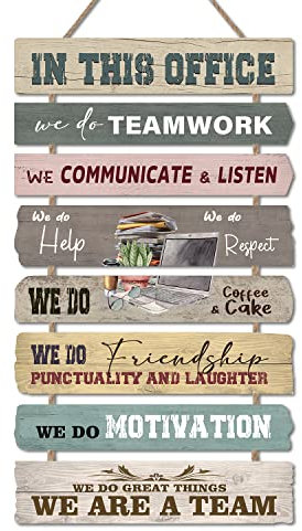 KAIRNE In This Office Wooden Hanging Sign for Offical Decor,Motivational Saying Teamwork Wood Plaque Wall Art for Teams,Inspirational Quotes Decorations for Business Cooperation Home Office