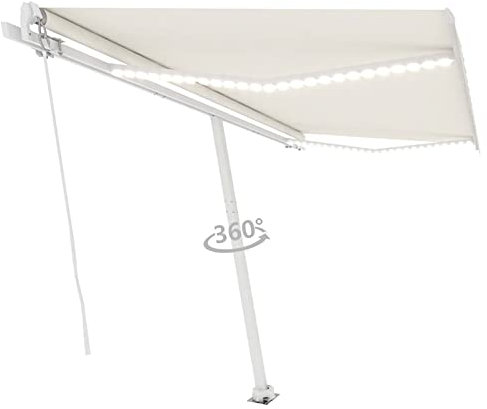 Gelenkarmmarkise Einziehbar mit LED, Chusui Sichtschutz Balkon, Seitenmarkise, Balkon Markise, Klemmmarkise, Sonnenvorhang, Balkonmarkisen, 400x350 cm Creme