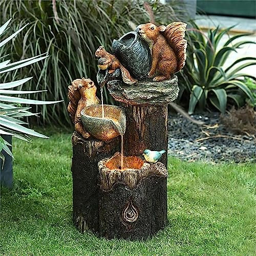 Luce solare a LED, statua in resina animale, fontana con luci ad energia solare per decorazione patio (scoiattolo-solare)